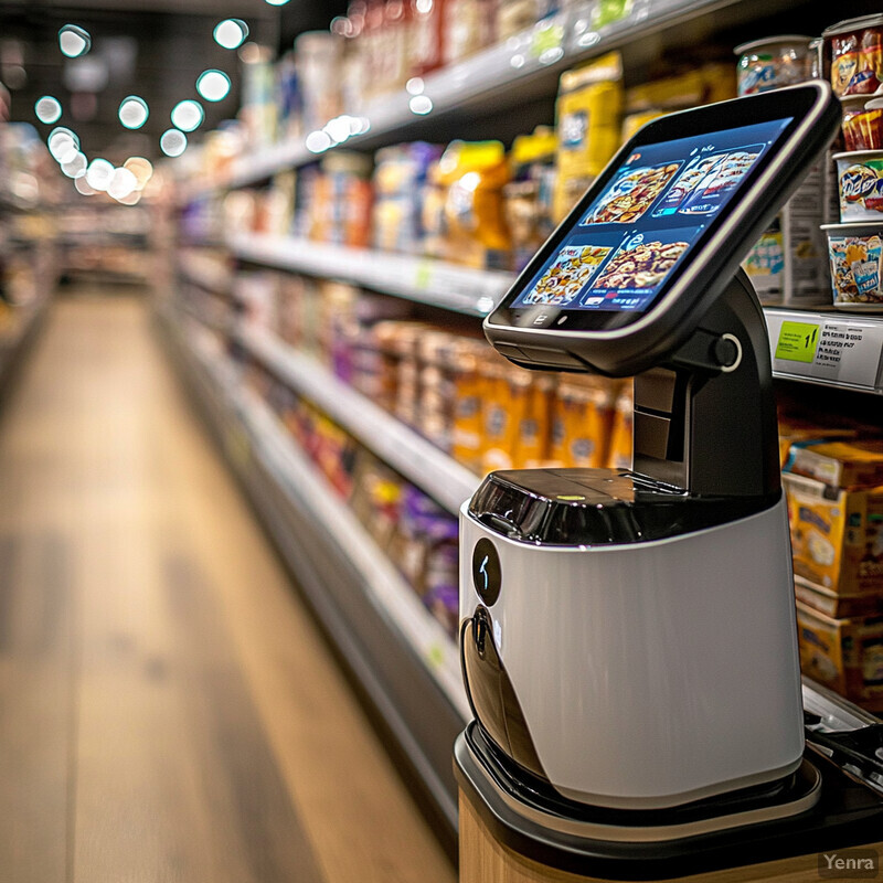 A grocery store aisle with shelves stocked with various products.