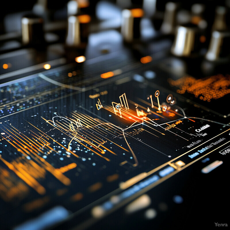 A digital representation of an Automated Error Detection and Correction system, featuring a dark background with orange accents and interactive elements such as nodes, symbols, and icons.