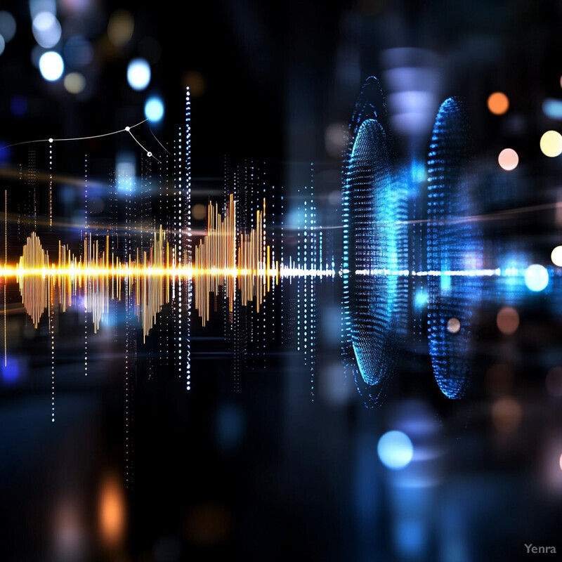 An audio waveform with a blue circle in the background, possibly related to voice synthesis for modeling correct pronunciation.