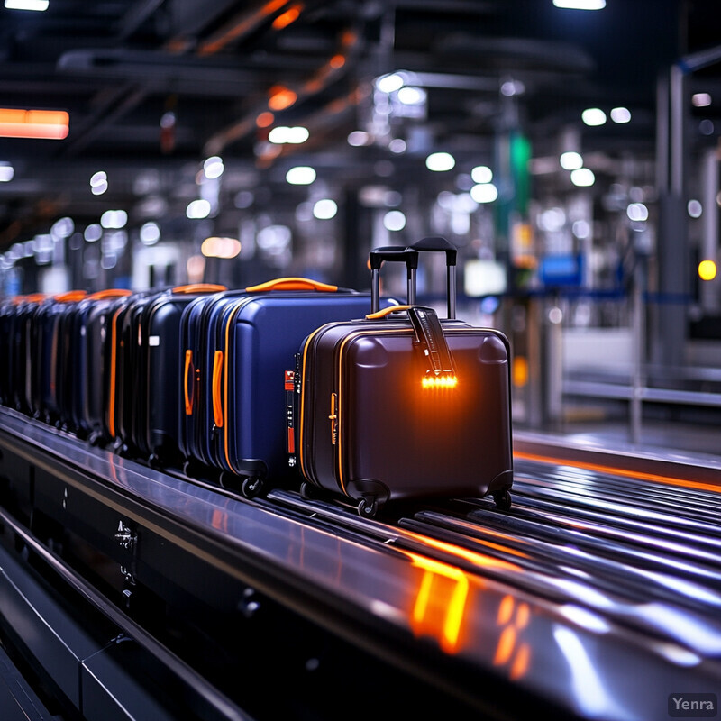 Automated baggage handling system in an airport or similar setting.