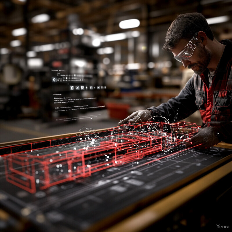 A man examines a large screen displaying a 3D model of machinery, highlighting potential issues.