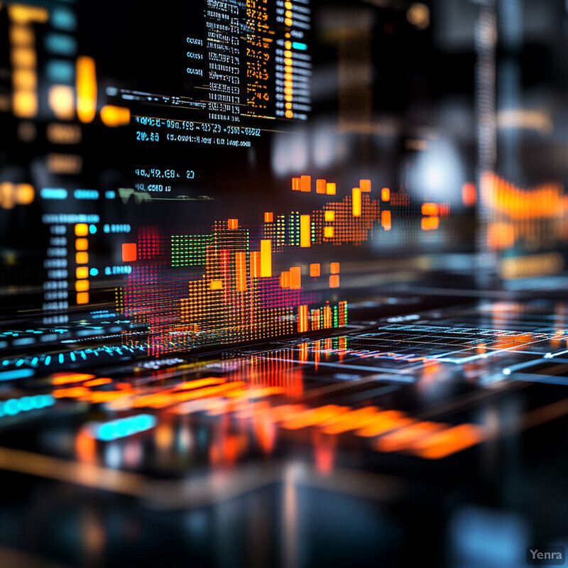 An abstract representation of data visualization featuring a network of lines and geometric shapes.