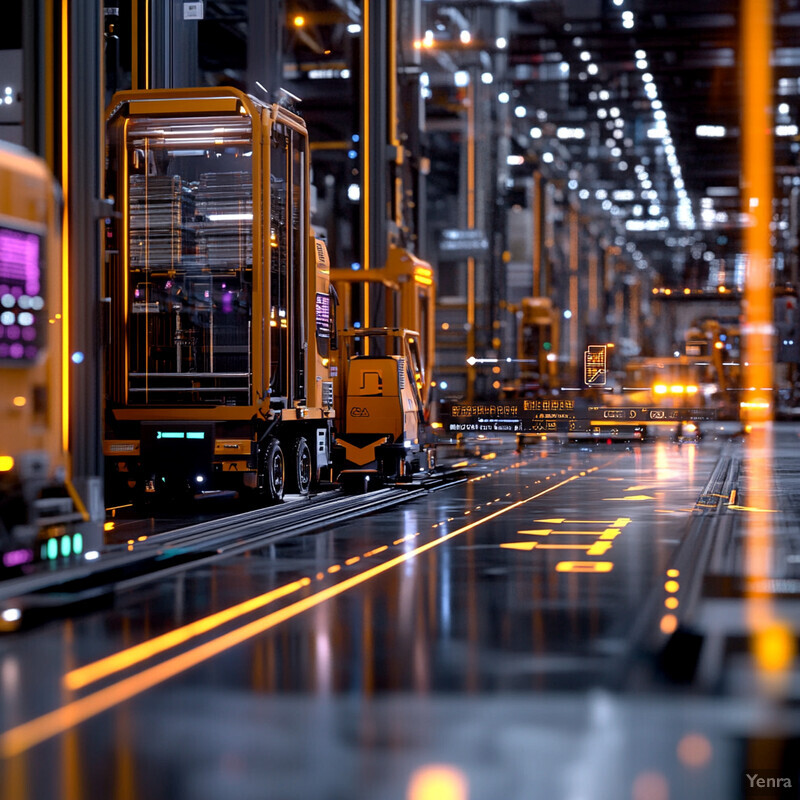 Industrial warehouse with conveyor belts and machines.