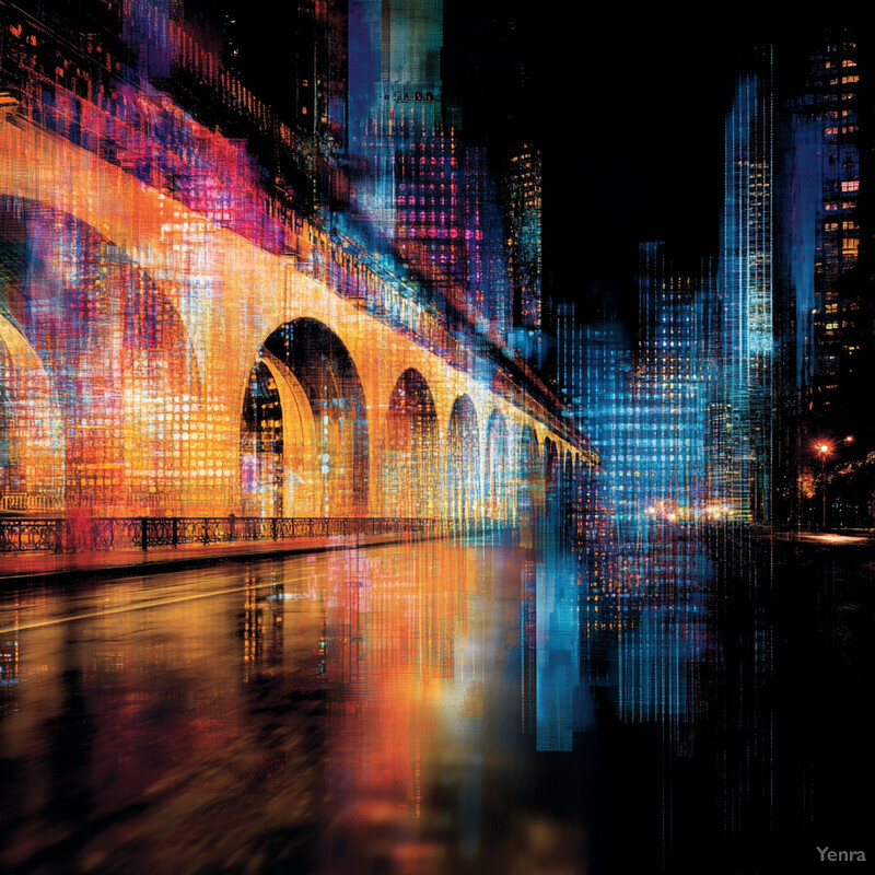 A digital artwork or illustration of an urban cityscape at night, highlighting the intersection of technology and architecture.