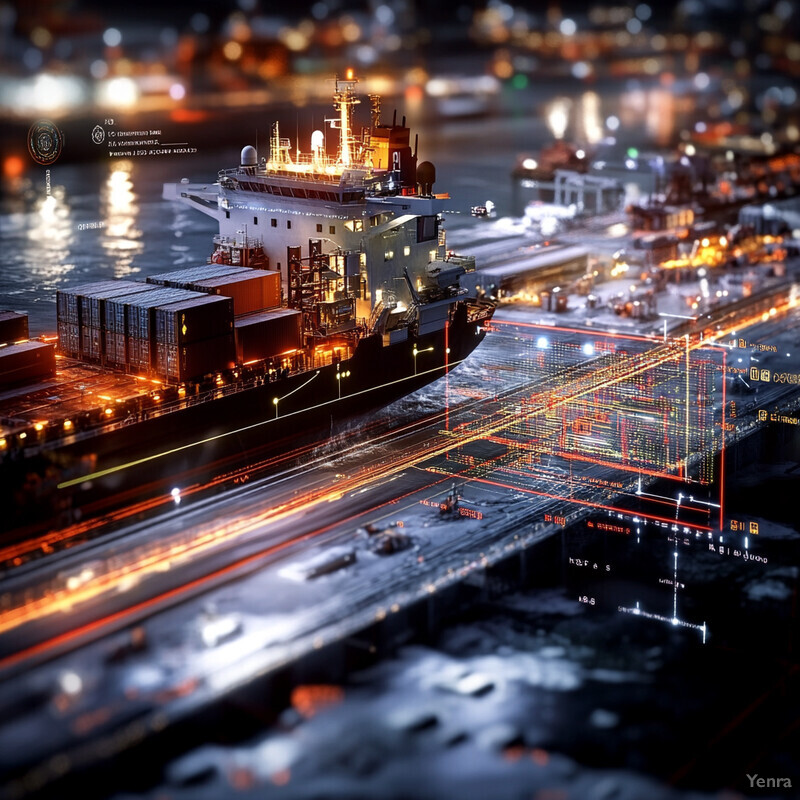 A large ship docked at a port with several other ships in the background.