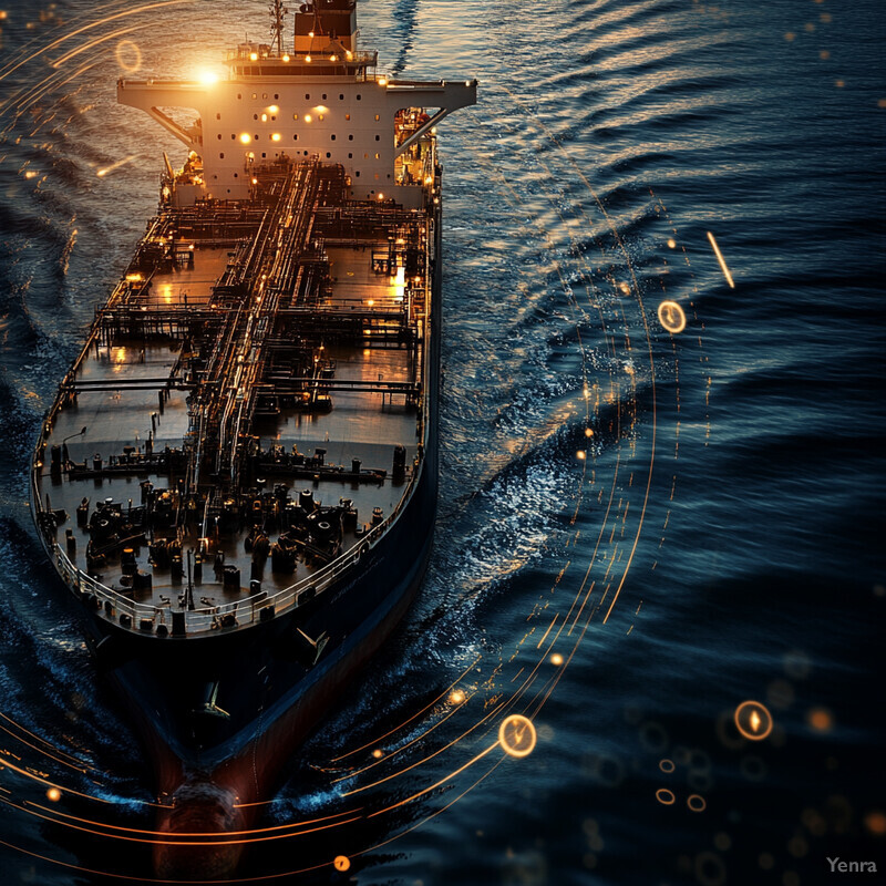 An oil tanker at sea under the cover of night.