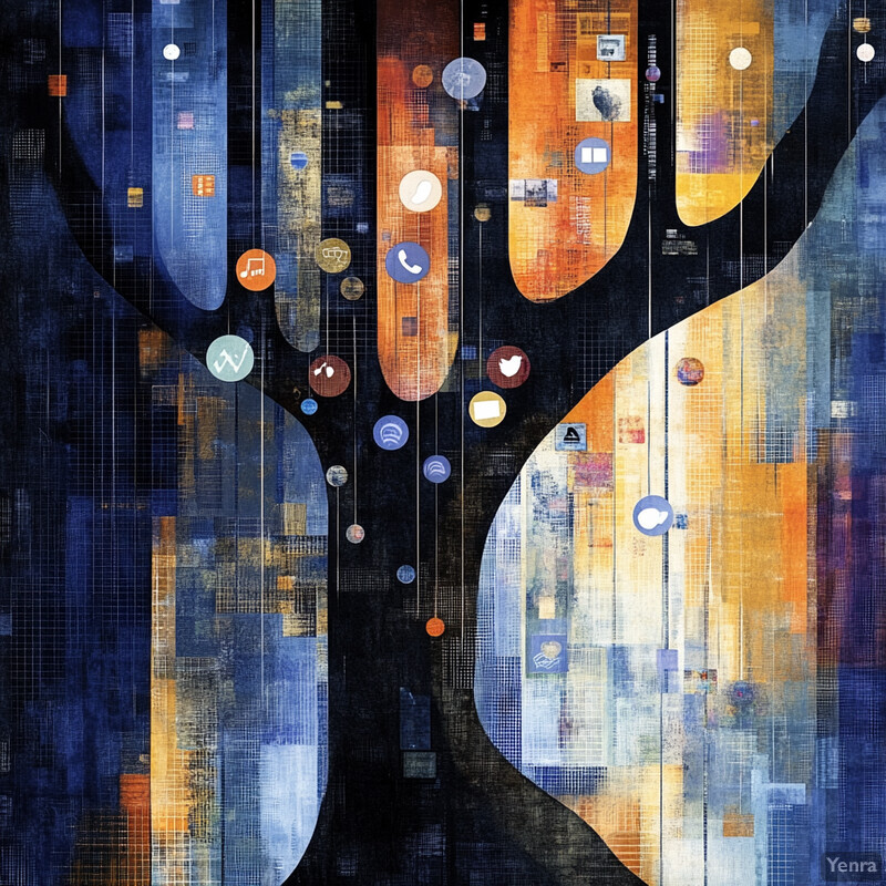 An abstract representation of tree branching with black branches and vibrant colors.