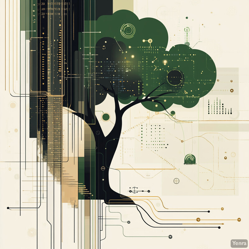 A stylized tree with circuit board patterns in a white background.