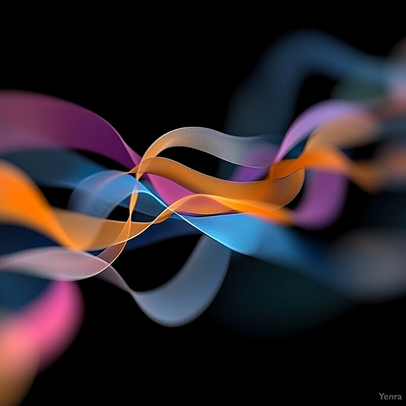 A visually striking abstract composition featuring interconnected wavy lines in various colors against a dark background.