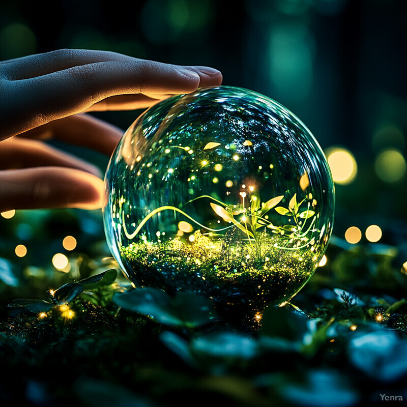 A serene and mystical scene featuring a crystal ball at its center.