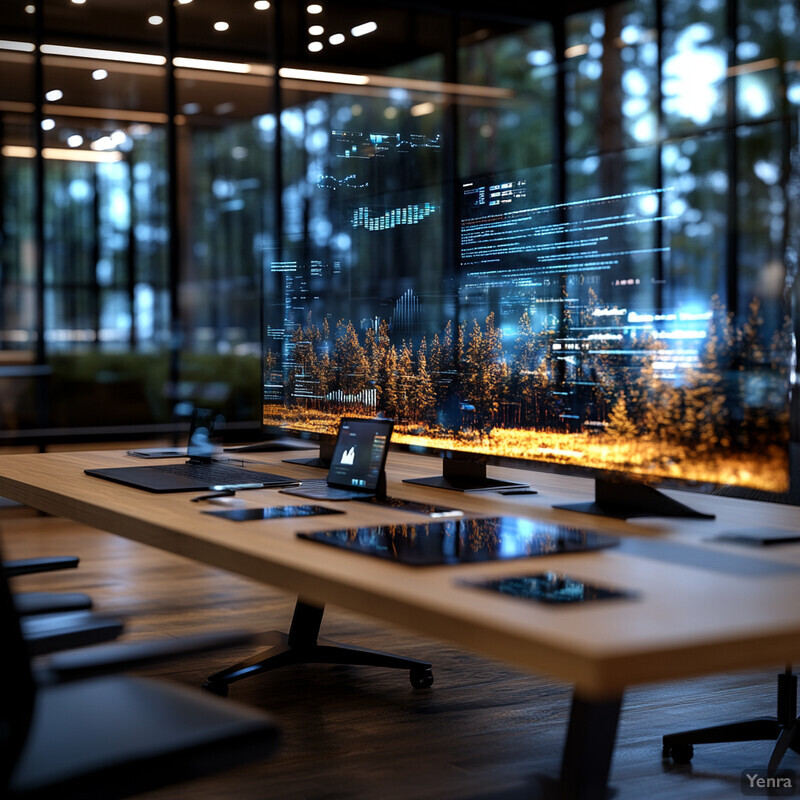 A well-lit office space with a large wooden table, black chairs, and gray cabinets.