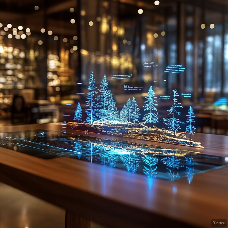 An interactive table with a virtual landscape projected onto its surface.