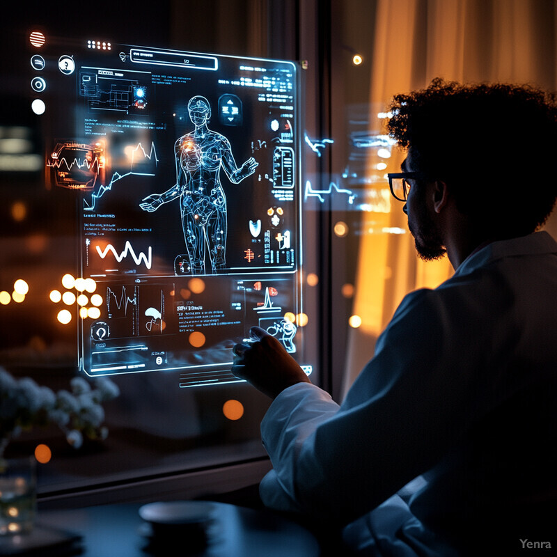 A man interacts with an Automated Symptom Triage and Telemedicine Support system in a hospital or clinic setting.