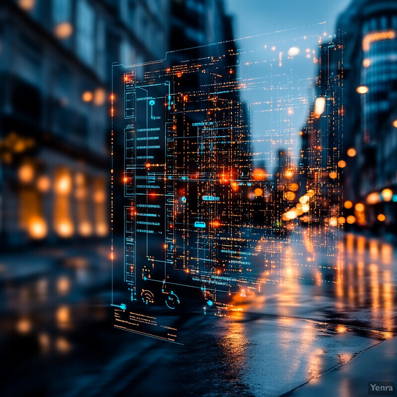 A peaceful city street scene at dusk or dawn, with a mix of tall buildings and shorter structures lining the road.