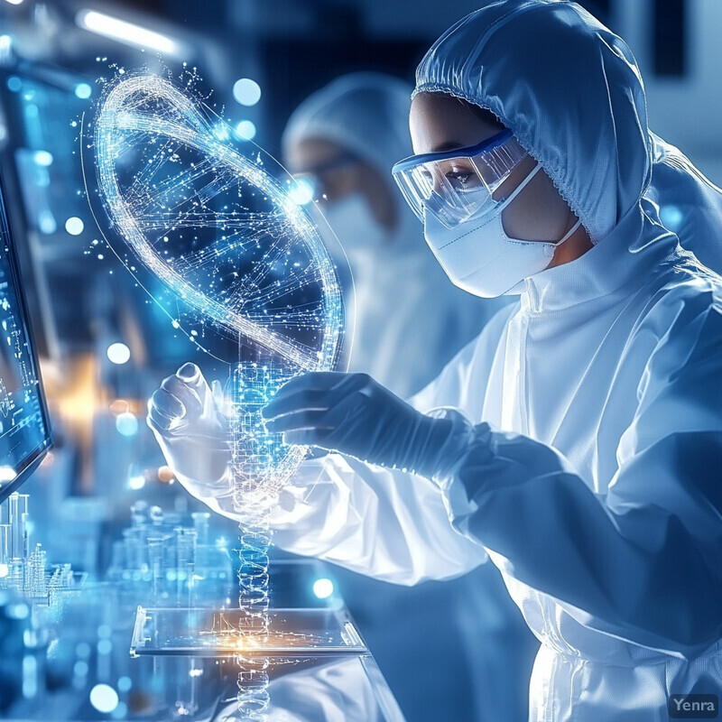 A scientist in a laboratory is examining a DNA double helix structure on a computer screen as part of their research into pathogen surveillance and genomic analysis.