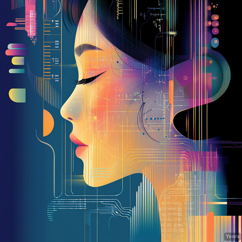 The image depicts a woman's face with various lines and shapes superimposed over it, creating an abstract design that represents the integration of multi-omics data.