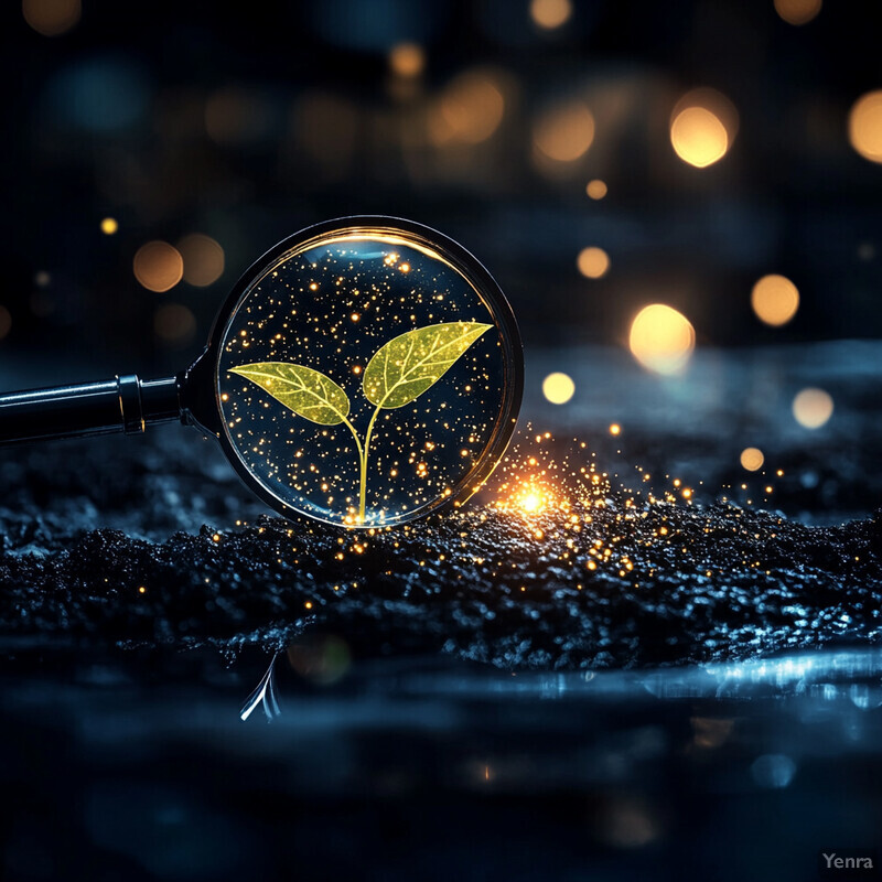 A magnifying glass with leaves inside, possibly representing predictive early intervention markers in an ecological context.