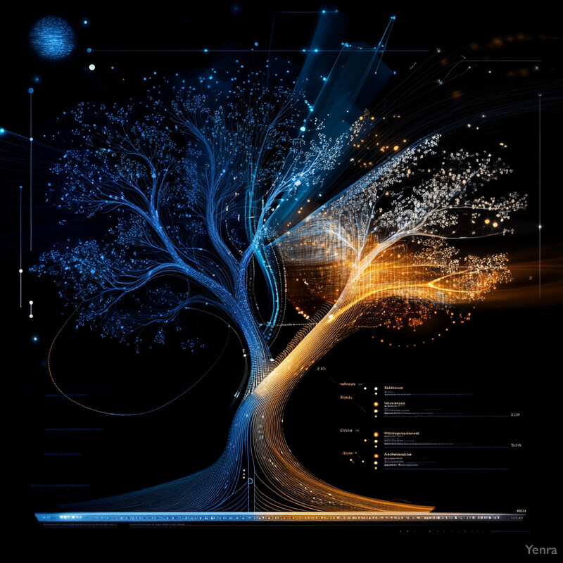 A futuristic and scientific representation of a tree, blending nature and technology.