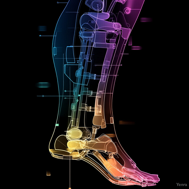 A detailed illustration of a human leg showcasing its anatomy and complex joint modeling.