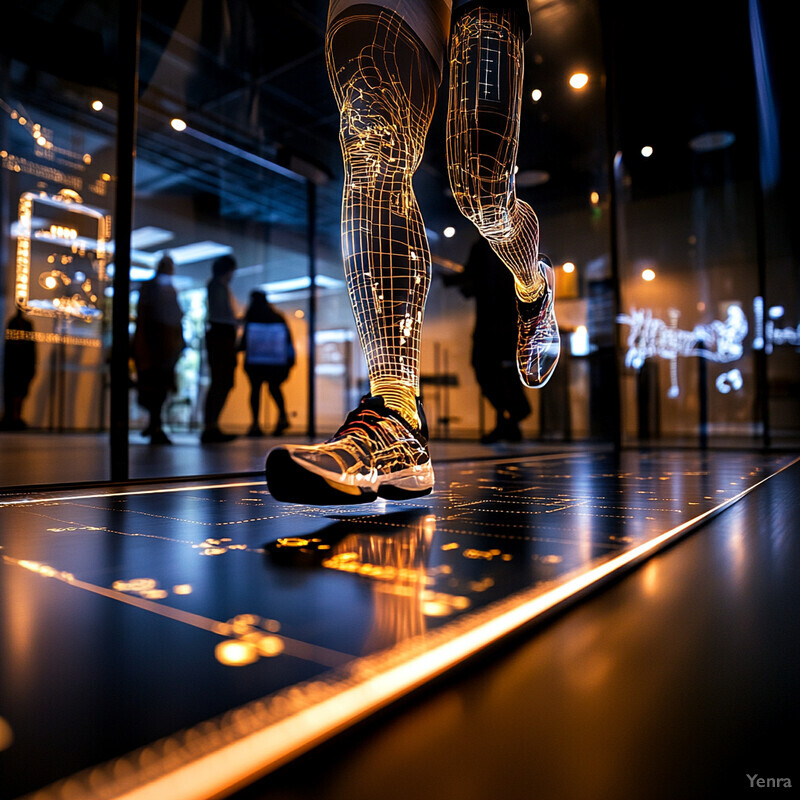 A person running on a treadmill in a gym or fitness center, surrounded by various exercise equipment and other individuals.