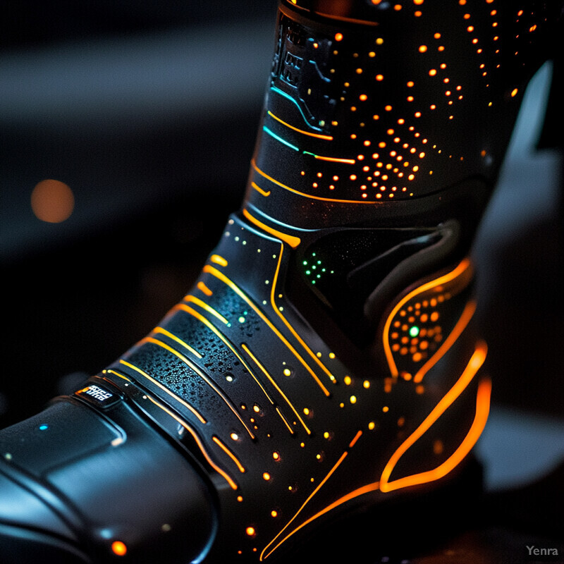 A close-up view of a black object with intricate designs and patterns.