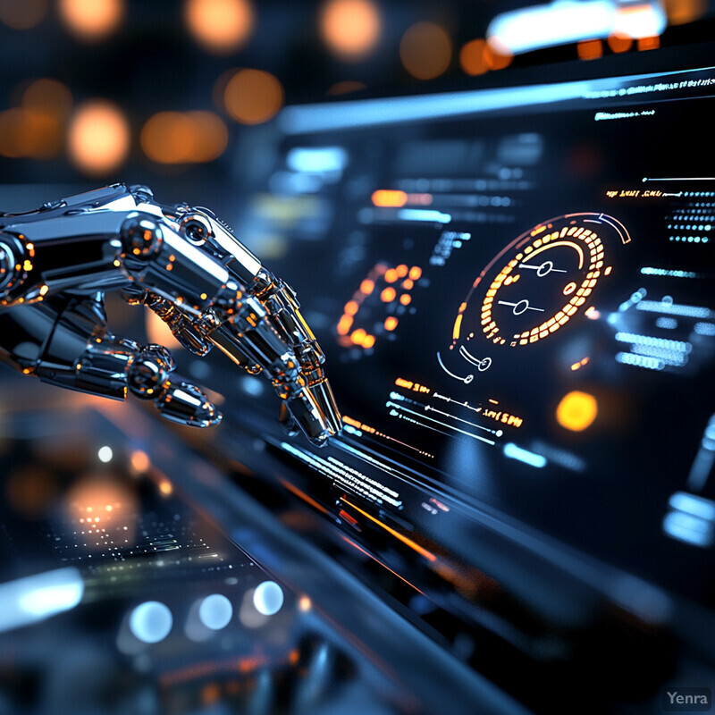 A robotic arm is being used to manipulate an object in a high-tech laboratory.