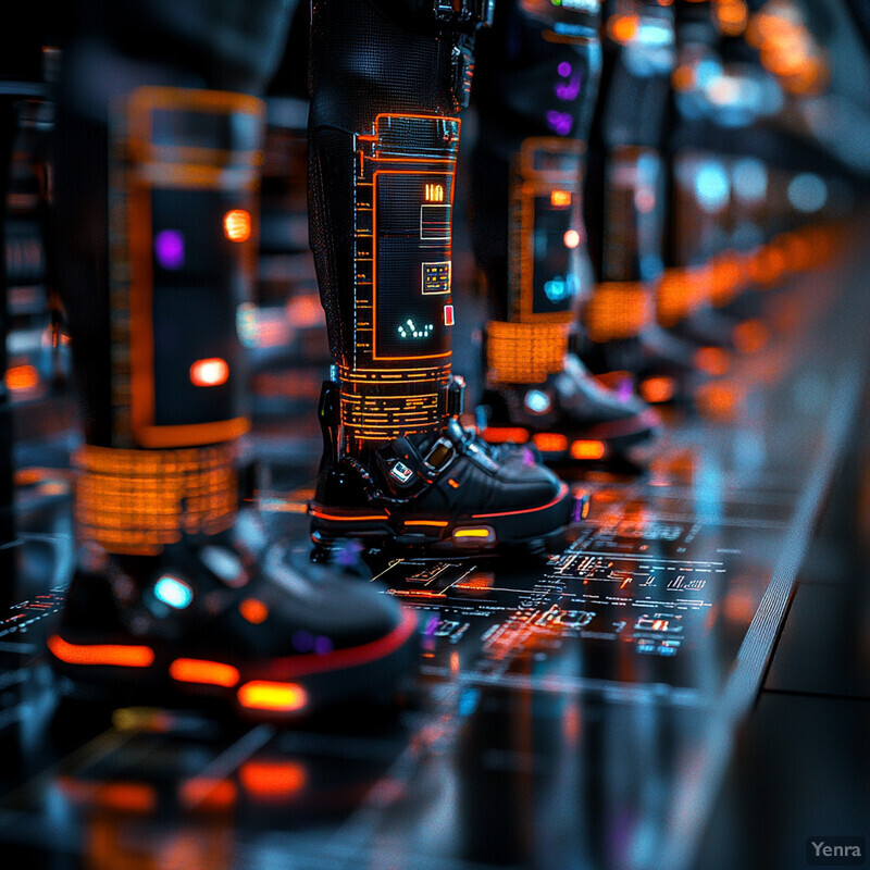 A group of individuals stand on a surface with embedded circuitry and wires, surrounded by advanced machines in a laboratory setting.