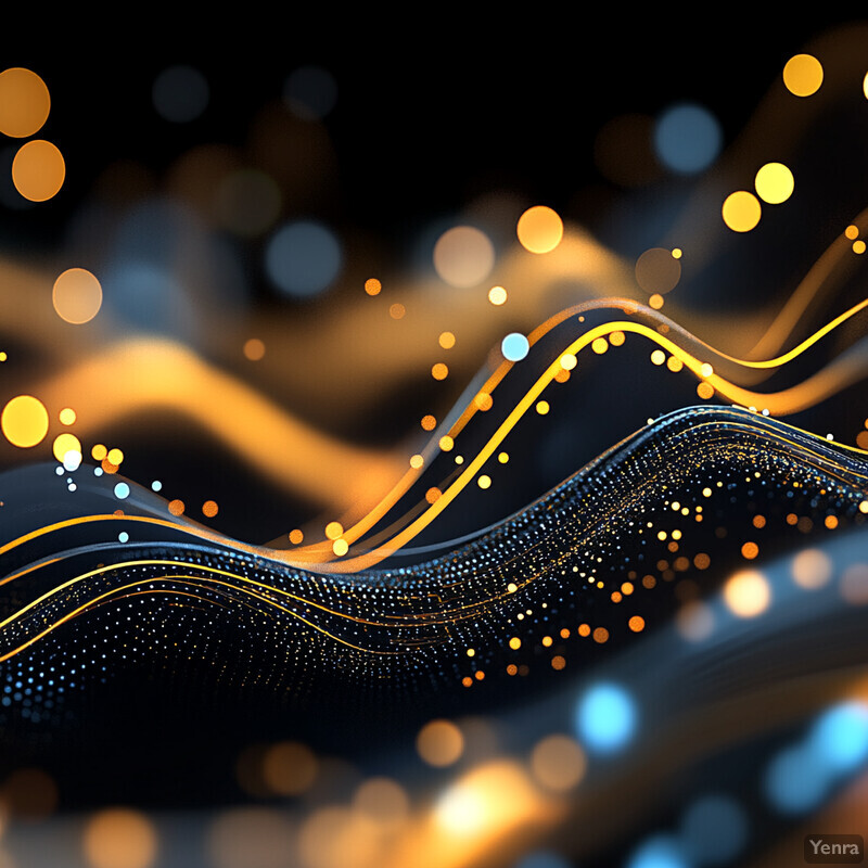 An abstract representation of brain signals with wavy lines and dots in various colors.