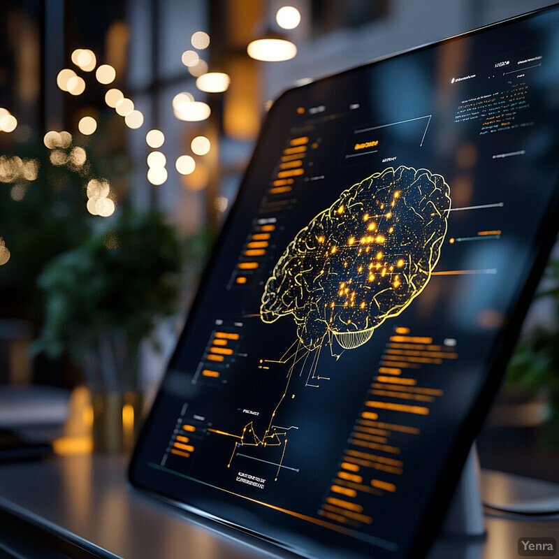 A computer monitor displays an infographic about Model Explainability and Interpretability in a modern office setting.