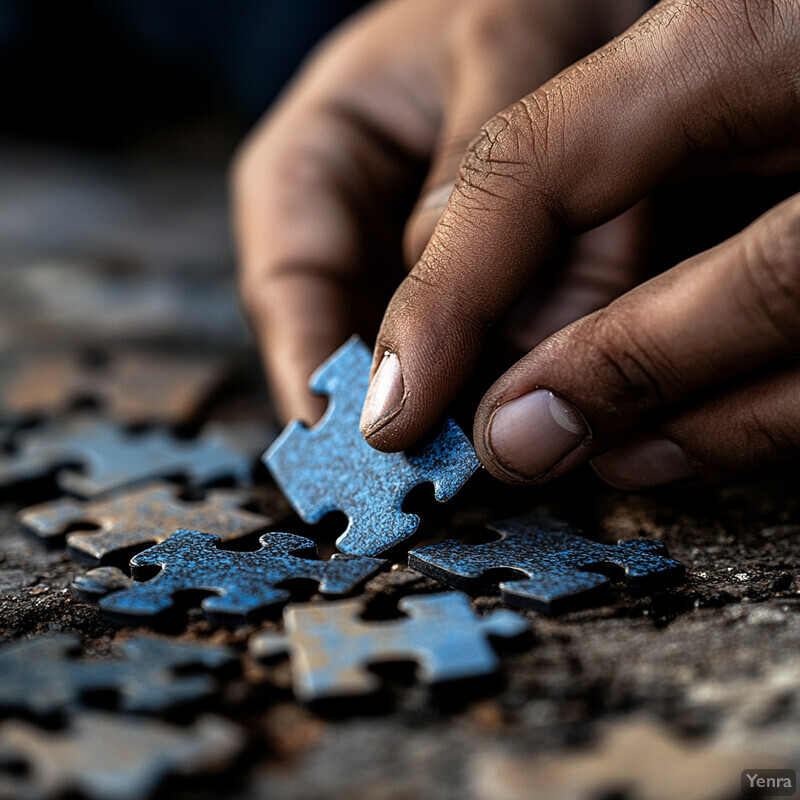 A person is assembling a puzzle on a tabletop.