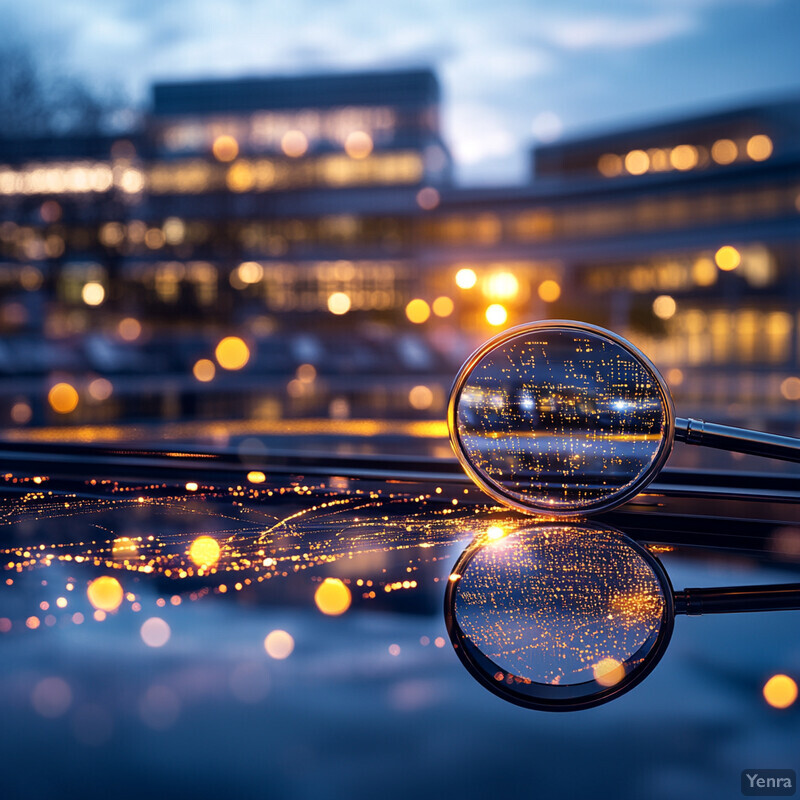 A serene nighttime scene of a body of water with a cityscape in the background.