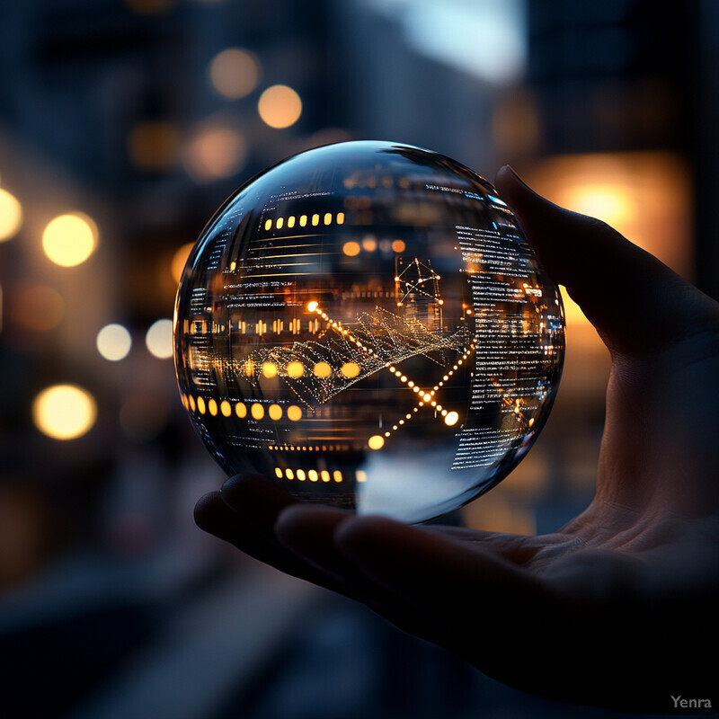 A person holds a crystal ball with an intricate design etched into it.