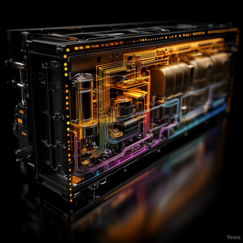 A futuristic computer case with an open side panel, showcasing its internal components.