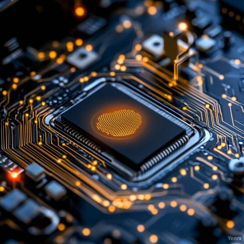 A close-up view of an electronic circuit board with various components and wires.