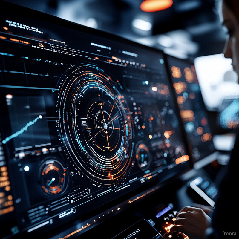 A person is working on a complex dashboard with various gauges, charts, and graphs.