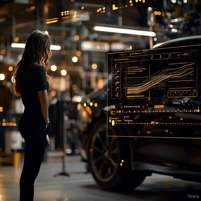 A woman standing in front of a car in an industrial setting.