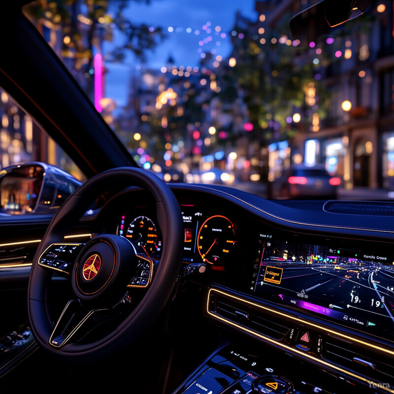 Audi car interior with dashboard and steering wheel