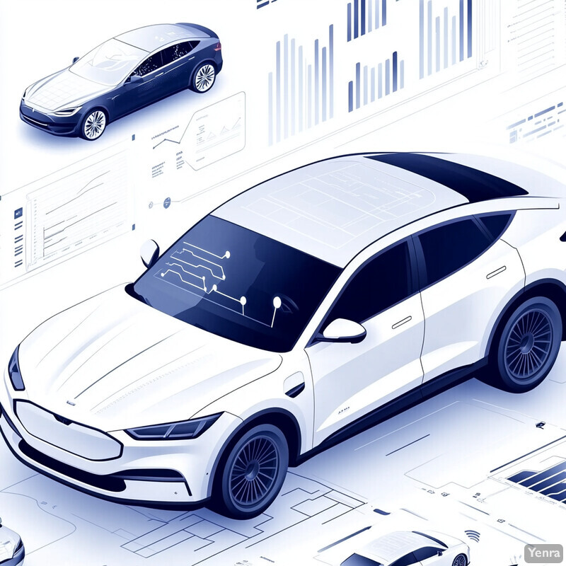 An infographic featuring various types of cars and graphs on a white background.