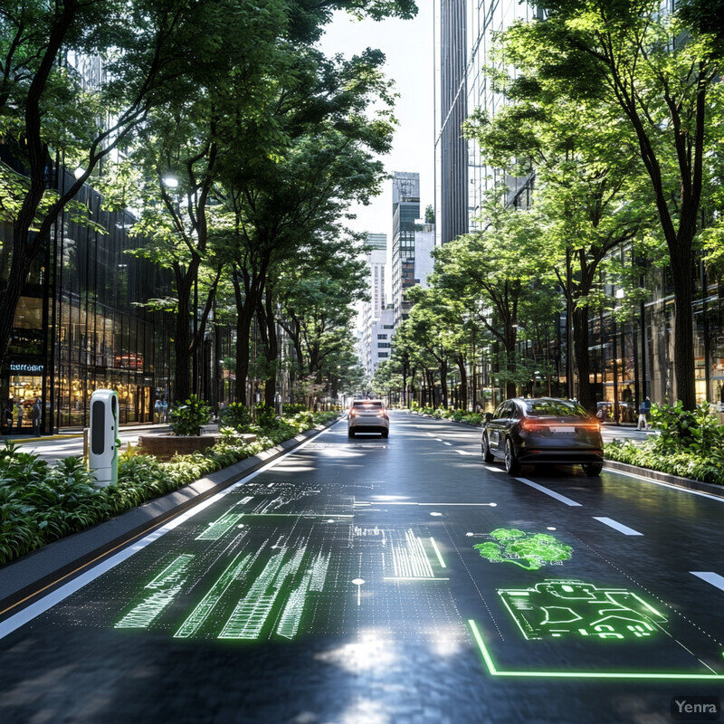 A futuristic city street with electric vehicles and advanced infrastructure.