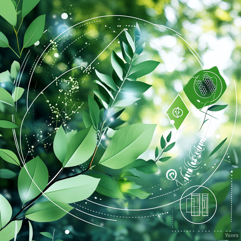 An image of Green Chemistry and Sustainability Goals featuring a lush green background with various leaves scattered throughout, highlighting the importance of sustainability in our daily lives.