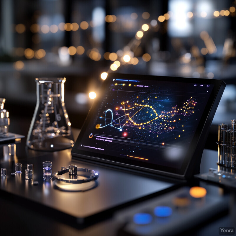 Advanced laboratory setting with computer monitor and scientific equipment for high-throughput virtual screening technology.