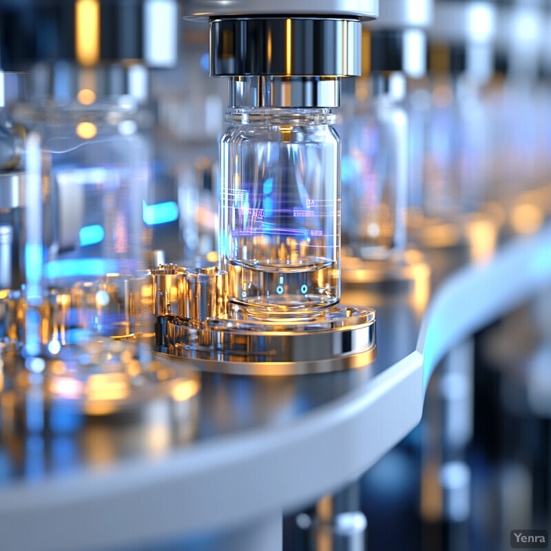 A laboratory setting with glass containers and equipment on metal surfaces.