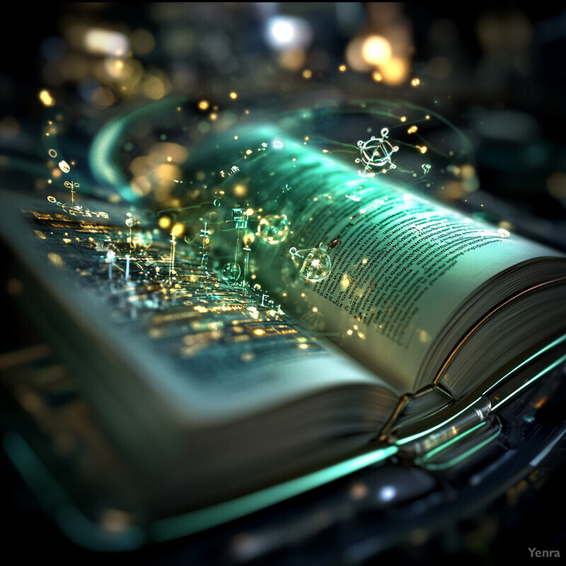 An open book with a glowing green light emanating from its pages.