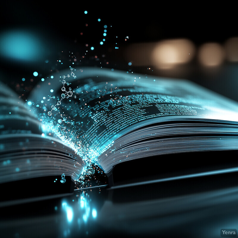 An open book with glowing blue pages is illuminated in a dark room, suggesting mystical or secret contents.