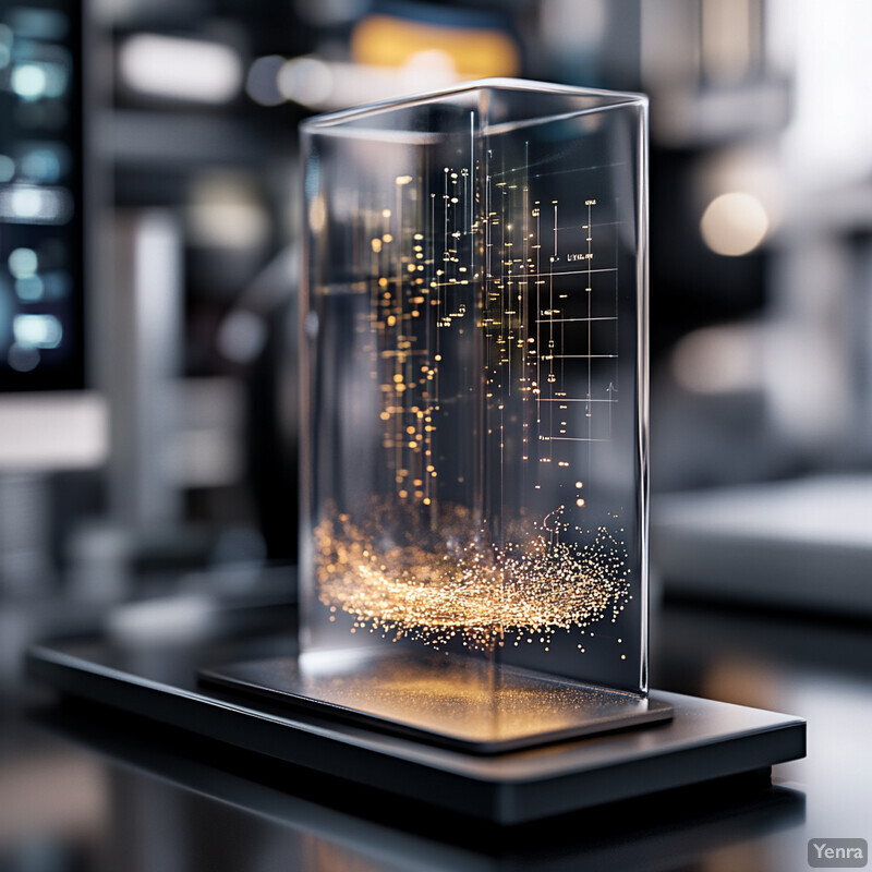 An intricately detailed glass cylinder containing a network of gold fibers suspended in black.