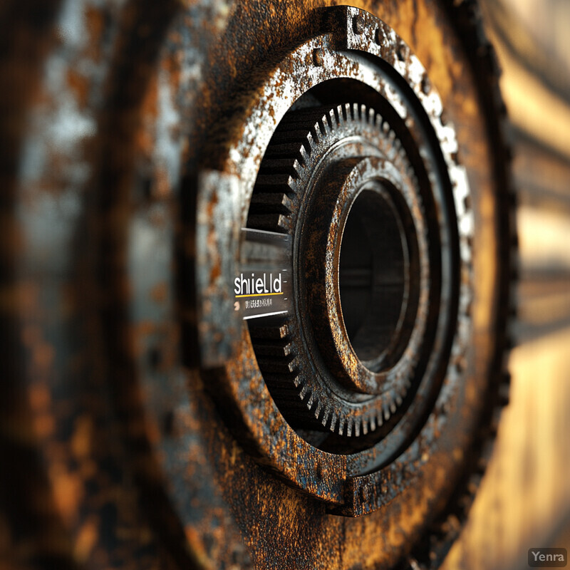 A close-up view of an industrial component with heavy corrosion and rust.