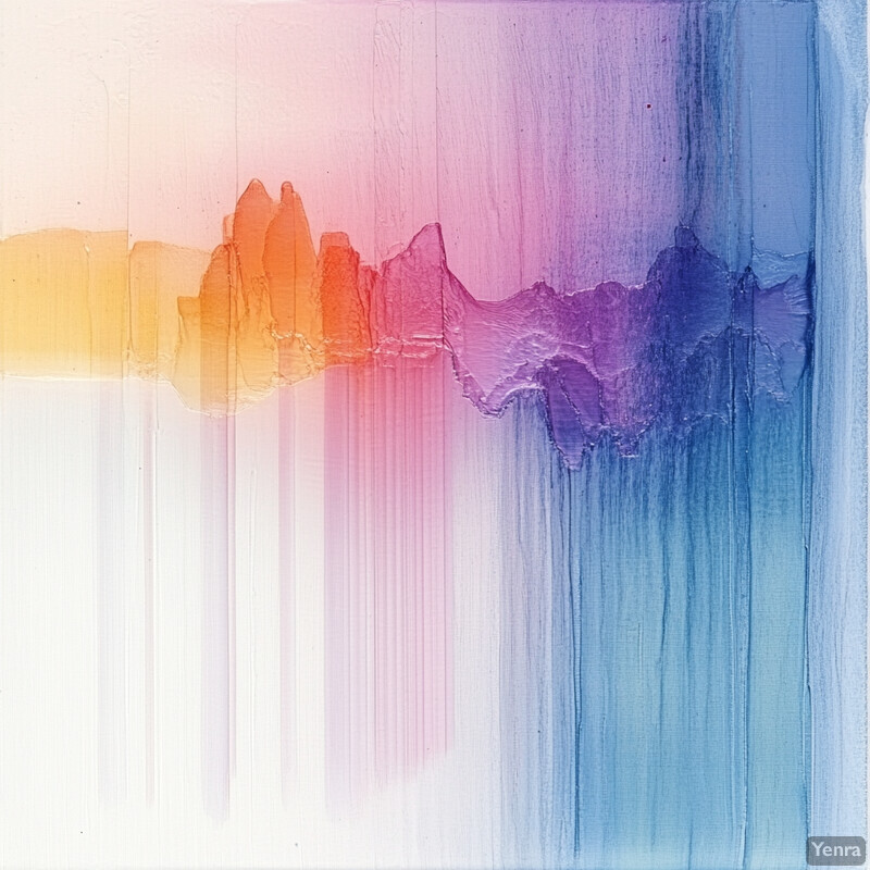 An abstract painting with vibrant colors on a white background.