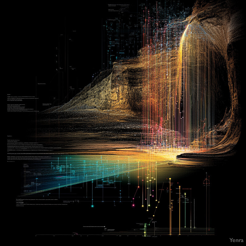 Abstract representation of Optimized Enhanced Oil Recovery (EOR) Strategies featuring a waterfall and vertical lines.