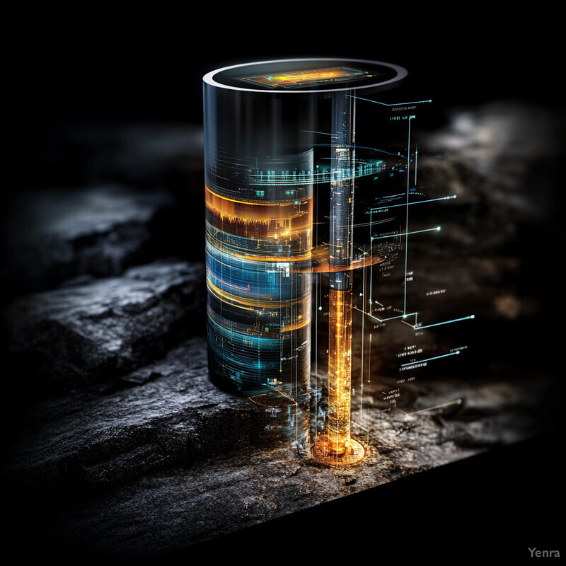 A cylindrical object with a complex internal structure is placed on a dark surface in an industrial or scientific setting.