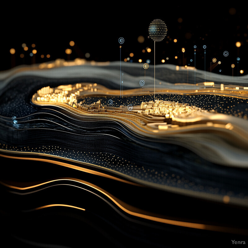 A futuristic and high-tech representation of climate modeling and downscaling.